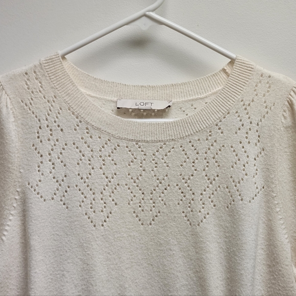 Loft Cream-Colored Eyelet Sweater in Women's Small - Picture 2 of 13